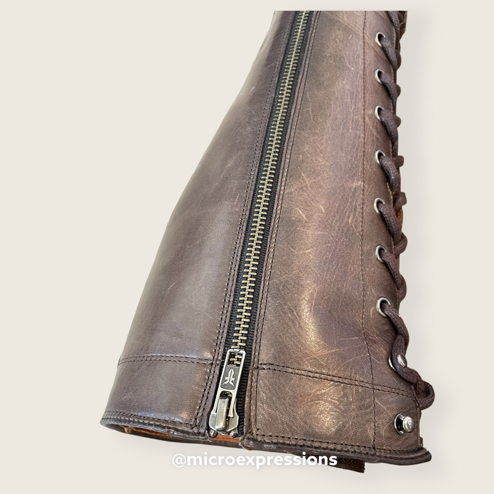 KATNISS Frye Melissa Tall Brown Leather Lace Up Knee High Vintage Riding Boot - Picture 12 of 16